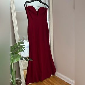 Elegant strapless maroon floor length dress